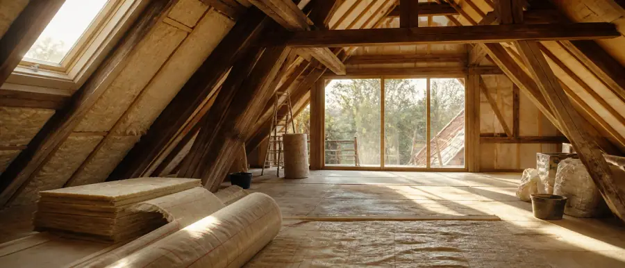 Villazolder met zware spanten waartussen isolatie wordt aangebracht